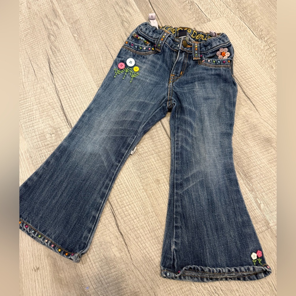Baby Gap 1969 Denim Flare Jeans with Floral Accents